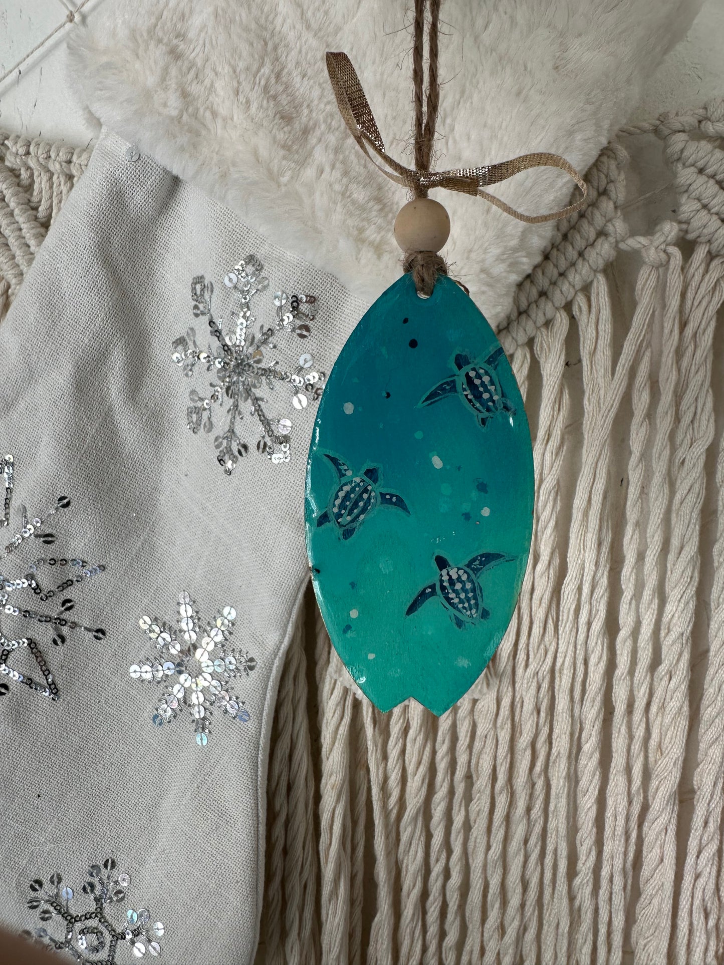 Leatherback Hatchling Surfboard Ornament - Teal